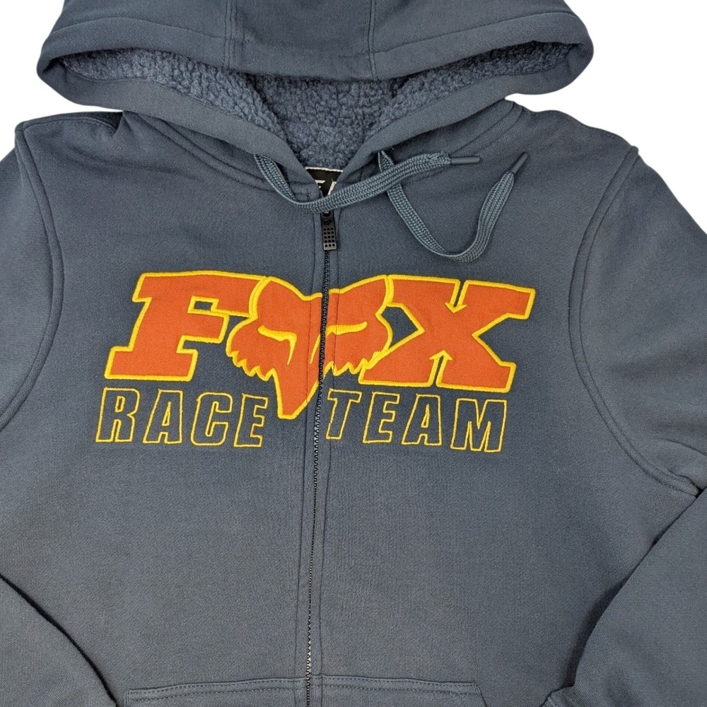 Fox Racing Race Team Sherpa Lined Zip Up Hoodie Blue Mens Small 22034